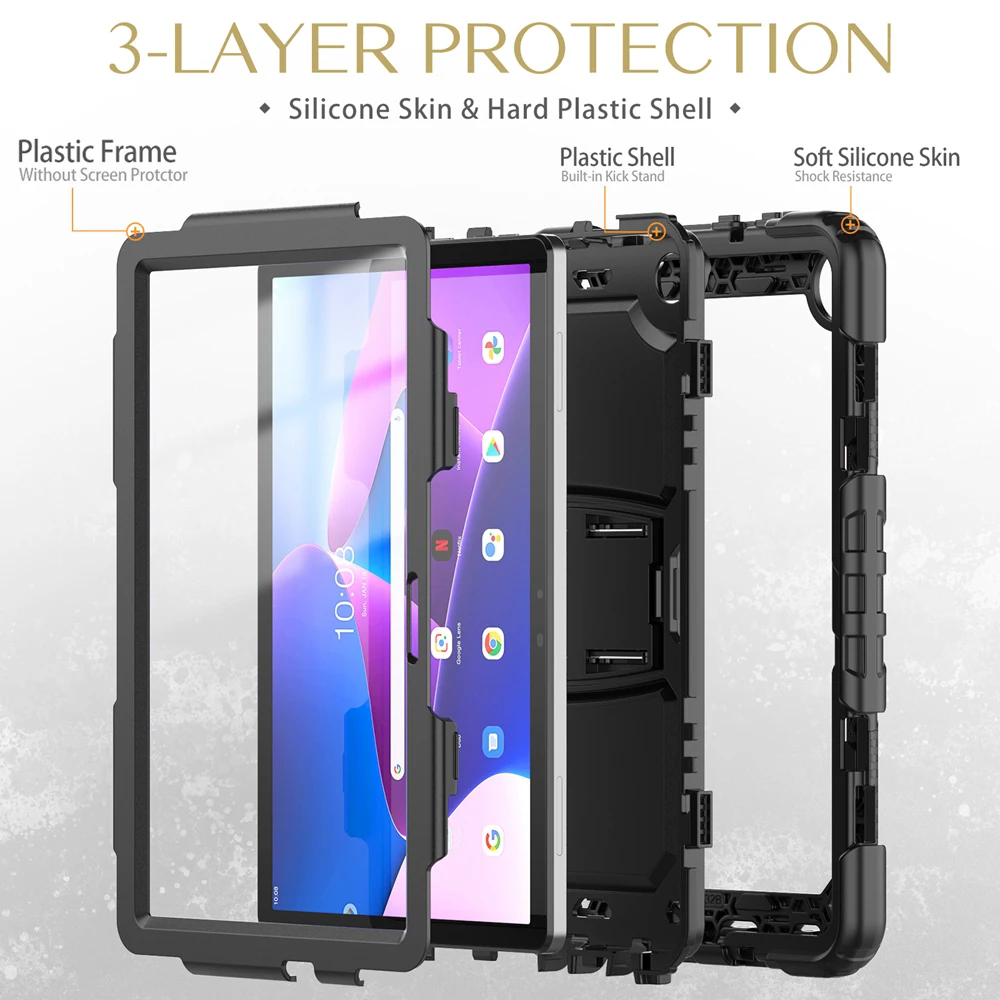 For Lenovo Tab M10 3rd Gen 2022 10.1 inch TB-328FU TB-328XU Case Kids Safe Silicon PC Hybrid Shockproof Stand Tablet Cover