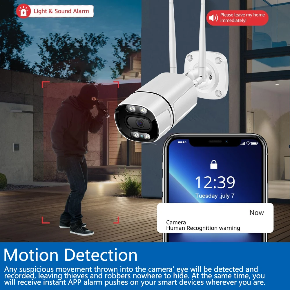 5MP Tuya Smartlife Wifi Telecamera IP Rilevazione umana esterna 2-Audio Telecamera IP Visione notturna a infrarossi a colori Telecamera CCTV di sicurezza P2P