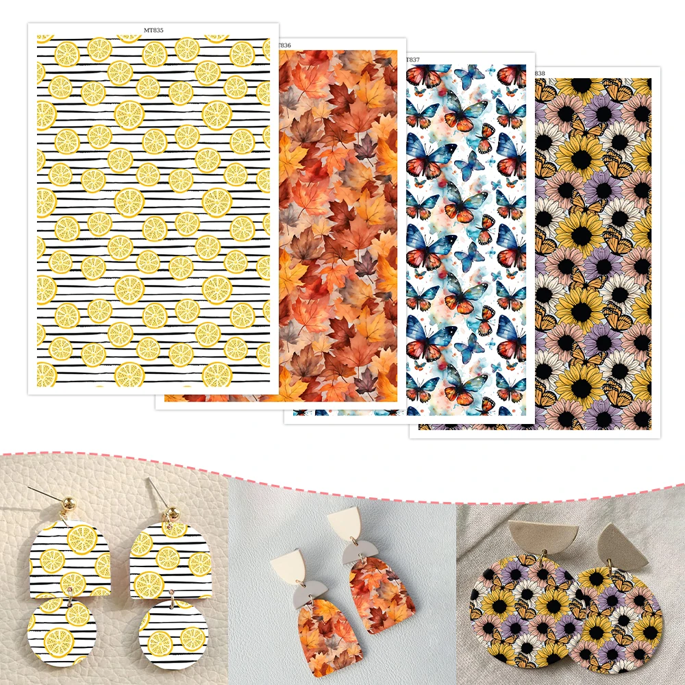 Summer Fall Water Transfer Paper for Earrings, Lemon Maple Leaf Sunflower Decal Sheets Seasonal DIY Jewelry Gift for Crafters