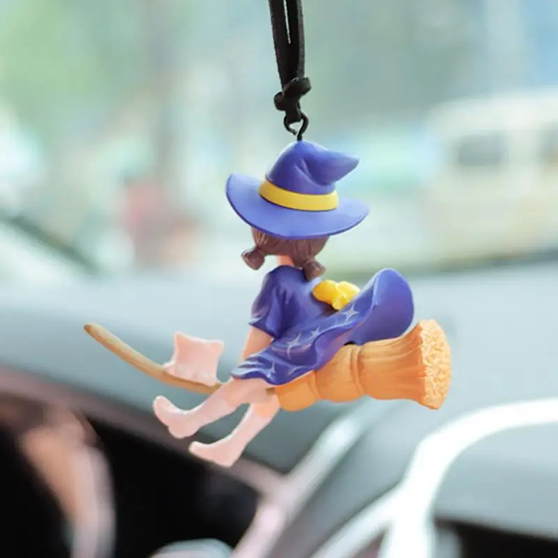 Little Witch Car Interior Decoration Cute Witch Figure Auto Rearview Mirror Pendant For Car Accessories Woman
