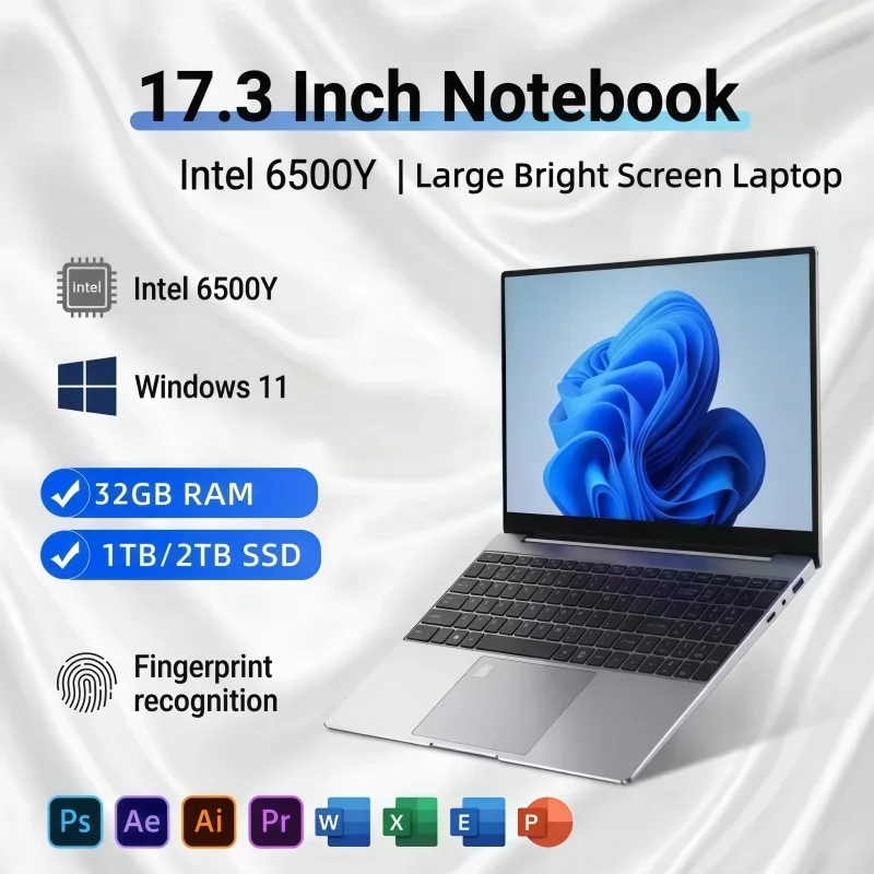 17.3 Inch Large Screen Laptop Intel 6500Y New Office Study 16GB/32GB RAM Windows11 1/2TB Large SSD Slim 2026