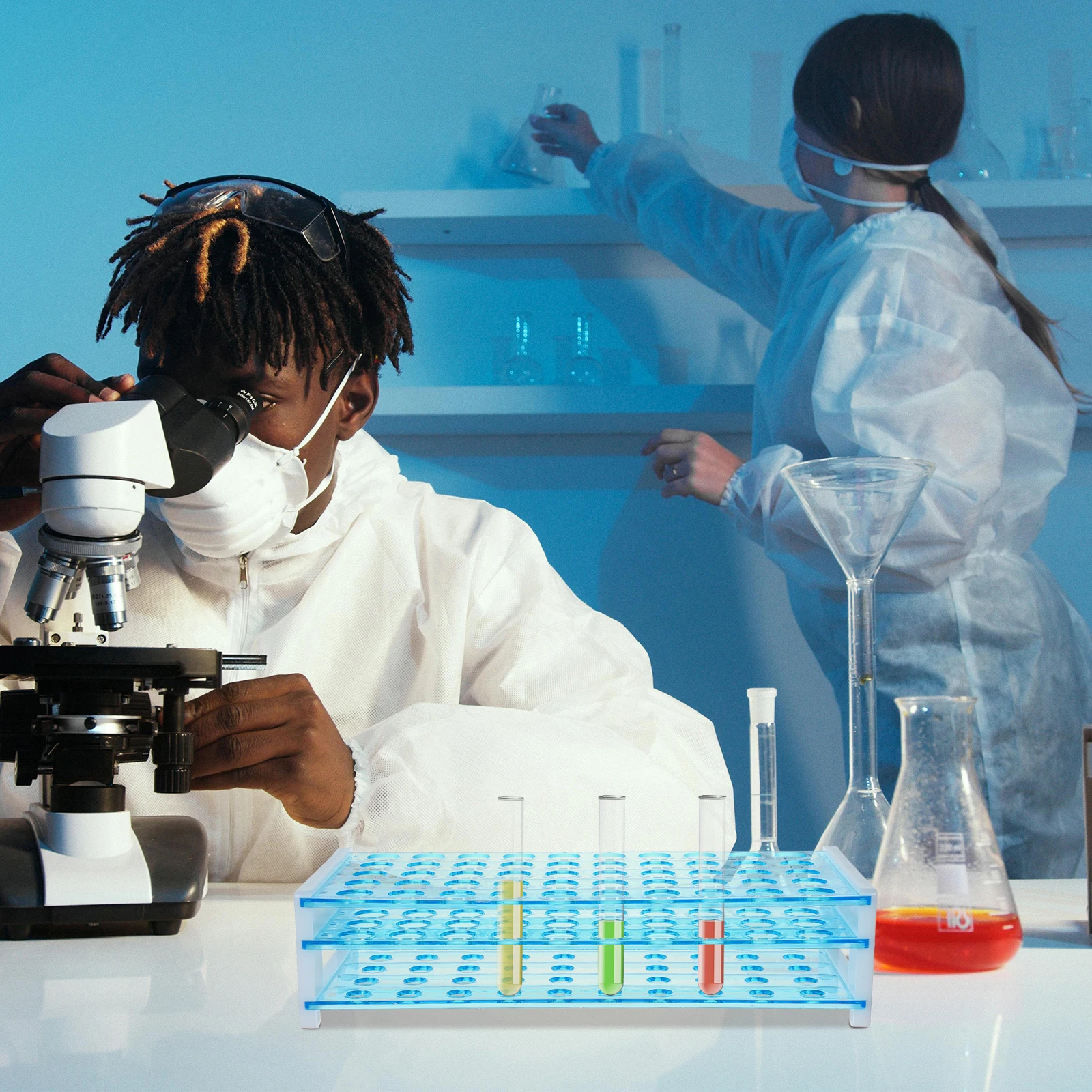 2Pcs Test Tube Rack Plastic Holder 50 Slots Sturdy Lightweight Laboratory Storage Organizer Tube Stand