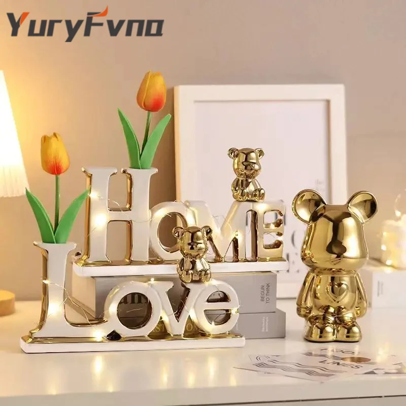 YuryFvna Creative Ceramic 3D Fonts Love Bear Christmas Festive Wedding Decoration Ornaments Family Craft Furnishing Decor Gift