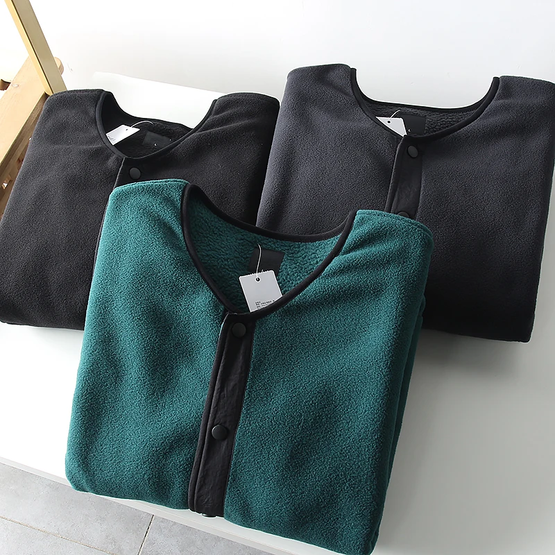 

Thiened Cosite Fce Jaet Men's Color Autumn Winter Warm Faionable Casual Nel Coat V-Ne Long Sve