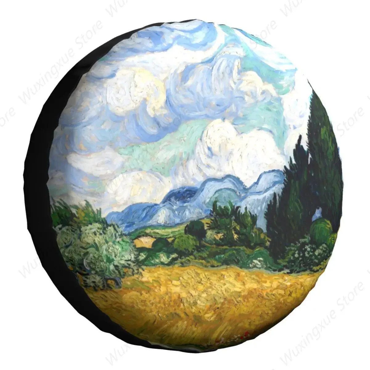 Van Gogh Wheat Field with Cypresses Spare Tire Cover Durable Protector
