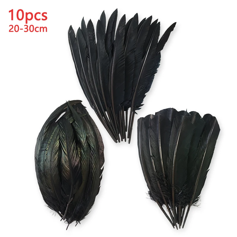 20-30cm Long Black Feathers For Crafts Turkey 10pcs Plumas Decoration Big Pheasant Tail Piume Hat Vases Carnival House Curved