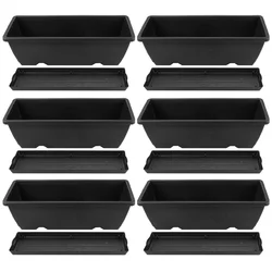 6Pcs Rectangular Flower Pots Outdoor Garden Boxes Plastic Planter Containers With Drainage Holes Pots