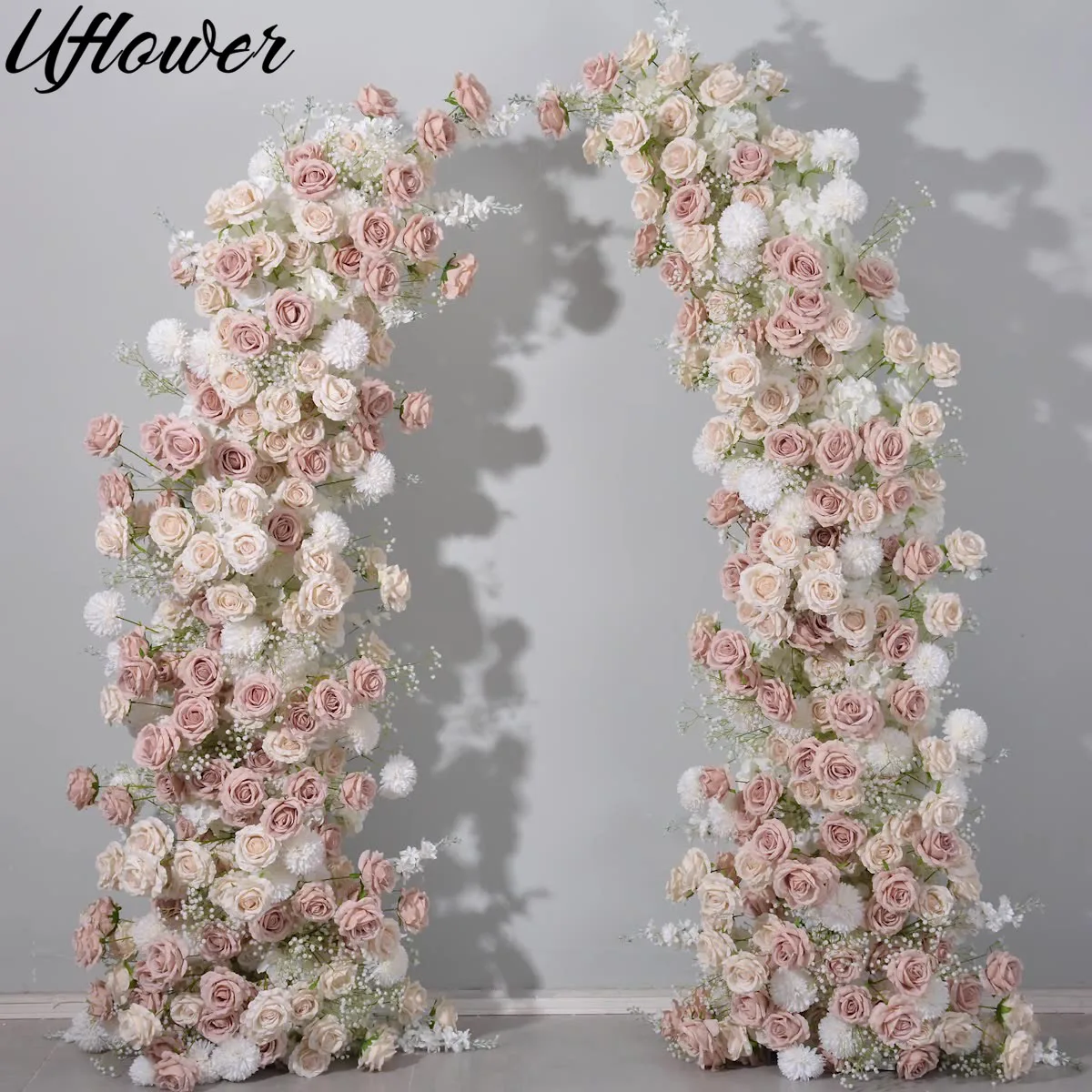 

Uflower Luxury Horn Arch Flowers Arrangement Wedding Backdrop Decoration Artificial Rose Flower Row Event Party Decor Floral