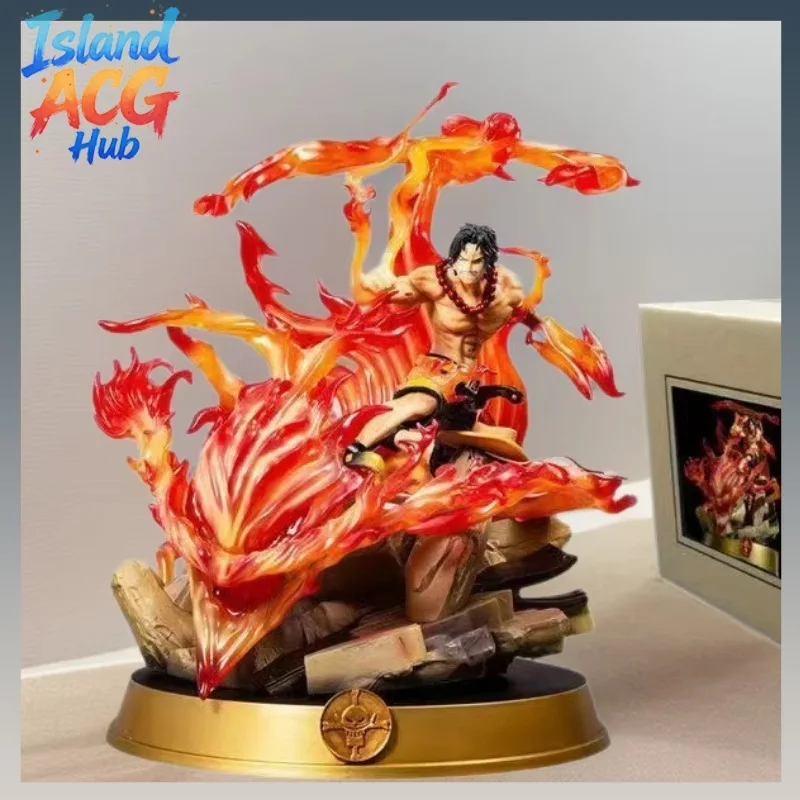 

Anime One Piece Portgas D Ace Fire Fist GK Figure Marineford Battle Collectible Statue Resin Model Desktop Decor Gift