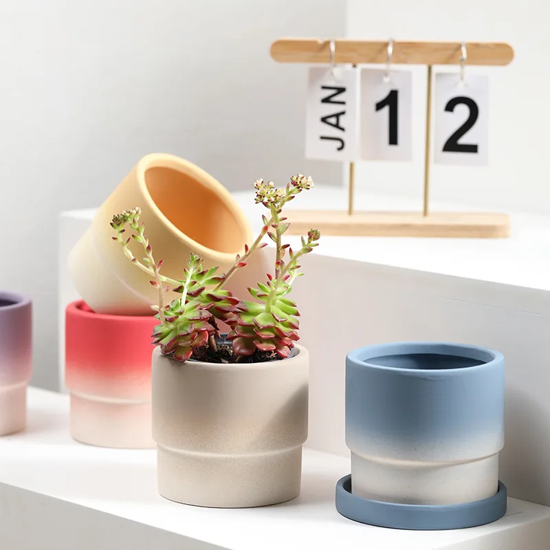 Ele Bla Cerc Flower Pot Mat Unglazed Clay Straight Stem Orchid Pot Creative Clay Pot Home Decor Flower Vase