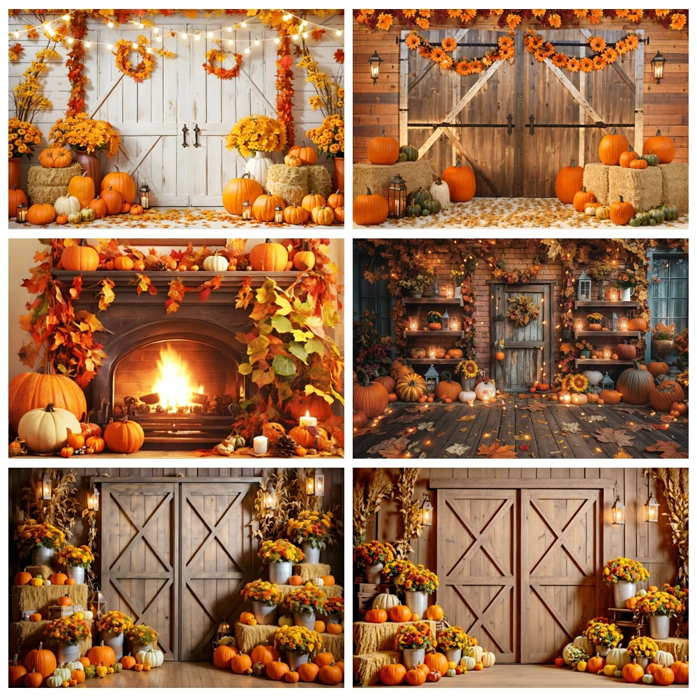 

Autumn Thanksgiving Backdrop Photography Maple Pumpkin Fall Harvest Background Baby Shower Birthday Party Decor Photo Studio