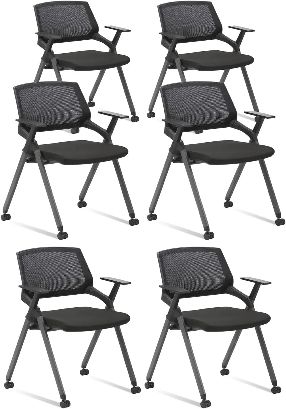 Stackable Conference Room Chair with Wheels, Folding Office Chair with Rebound Back, Upholstered Side Chair