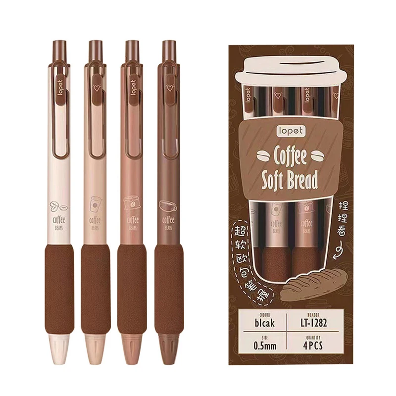 4PCS/Sets Coffee Beans Gel Pens For Students Soft Touch 0.5mm Writing Pen Black Rfill Ink Gel Pen Office School Supplies New