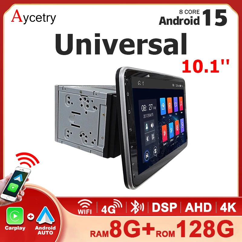 Autoradio Android 15 con Schermo da 10.1'' Universale, Carplay, Bluetooth per VW Volkswagen Hyundai Toyota, Lettore Multimediale 2DIN
