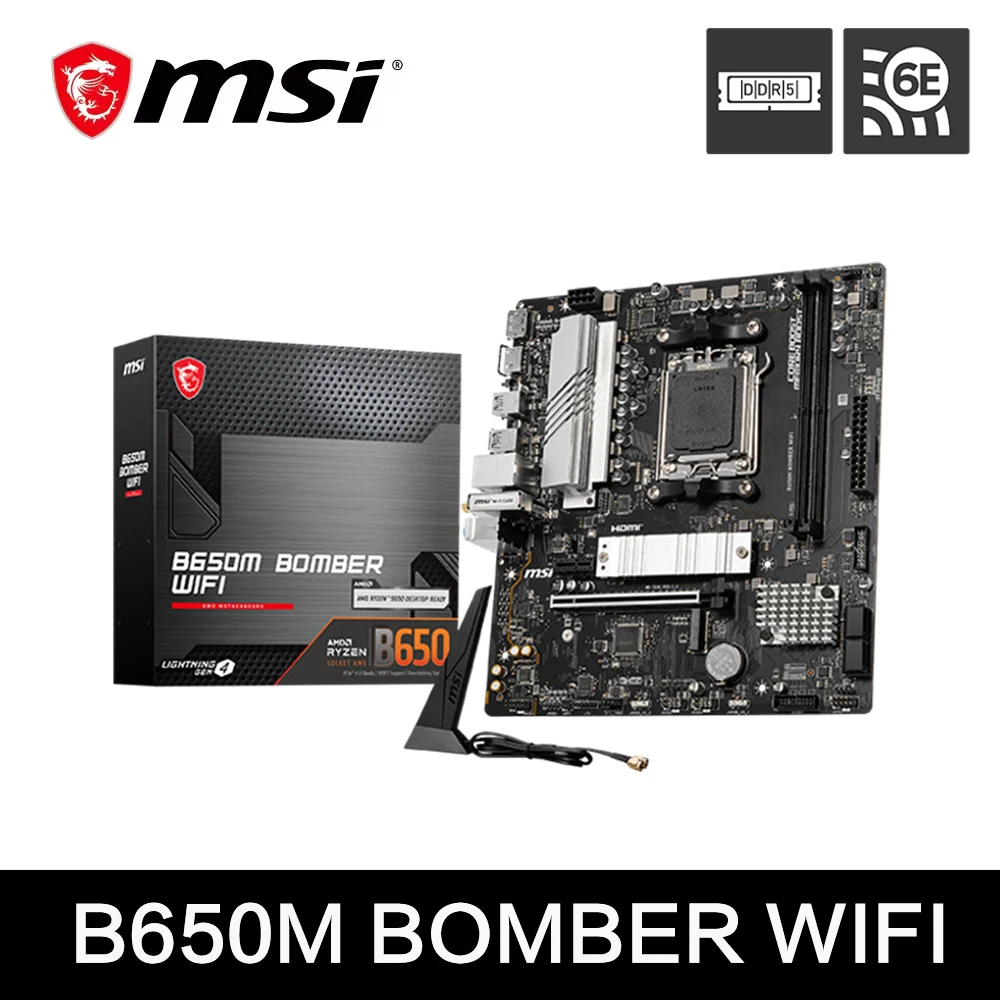 MSI B650M BOMBER WIFI AMD B650 Compatible con DDR5 7800+MHz (OC) 128GB AMD Ryzen ™ Placa base serie 9000 8000 Socket AM5