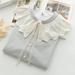 Mori kei clothing vintage design cotton lace embroider patchwork bow shirts and blouses mori girl tops women's summer blouse