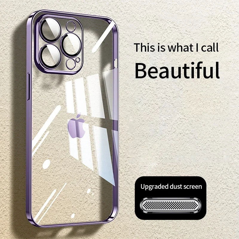 Luxury Plating Transparent Case For iPhone 14 13 12 Pro Max Lens Camera Protection Ultra Thin Silicone PC Hard Cover Funda Coque