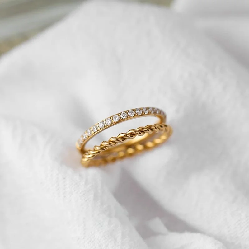 Edelstahl Wasserdicht 18K vergoldet Geometrische Runde Ring für Frauen Mode Hohe Qualität Retro INS Zirkon Ring Schmuck