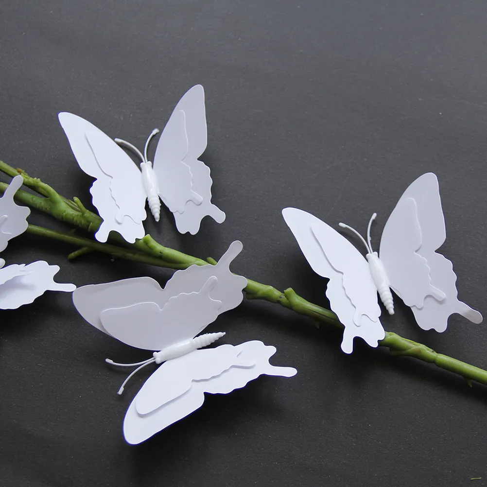 12Pcs Lifelike 3D Double Wing Butterfly Wall Stickers DIY Removable Magnet Decor for Wedding Birthday Photography Background
