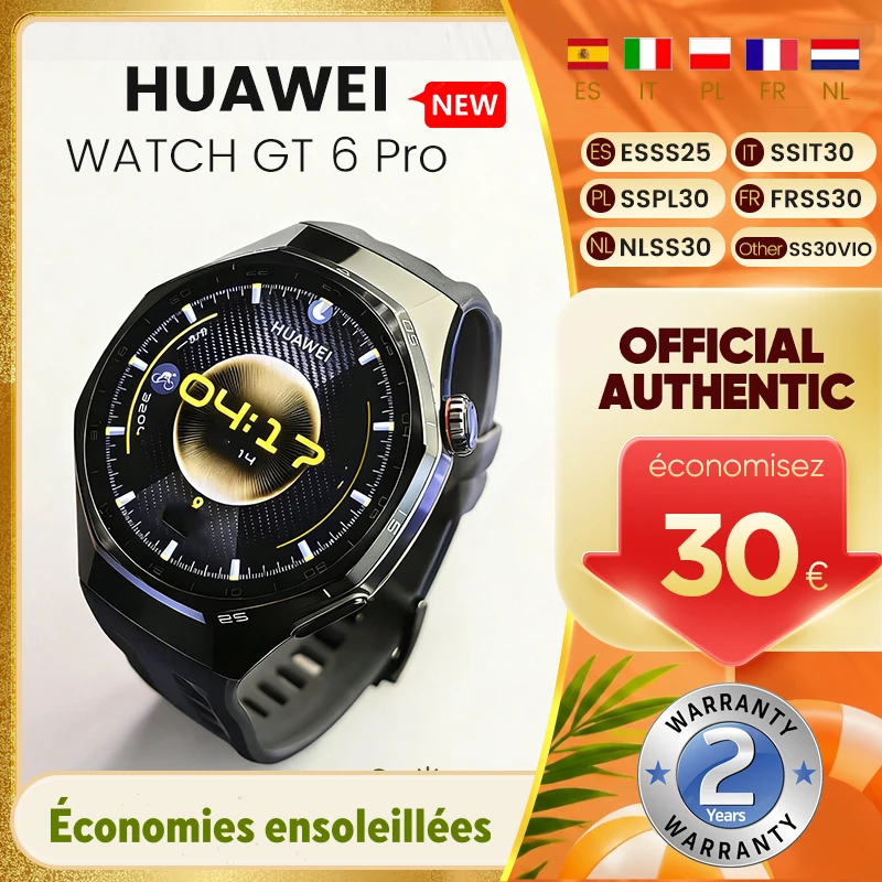 Montre connectée HUAWEI Watch GT 6 Pro 46 mm GPS, écran tactile AMOLED 1,47'', niveau professionnel cycliste, NFC