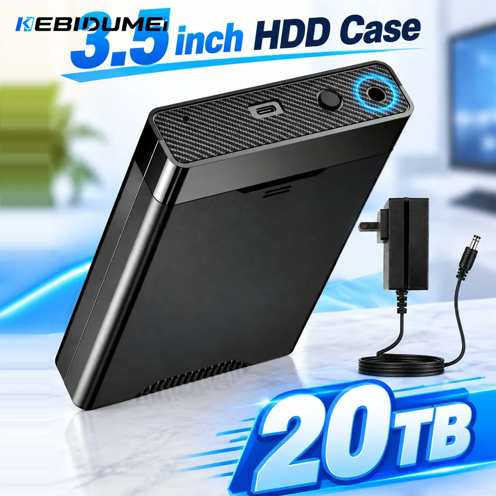 KEBIDUMEI 3.5 inch HDD Case 20TB USB 3.0 to SATA External Hard Drive Case Support Hard Drive Enclosure High Speed Adapter for PC