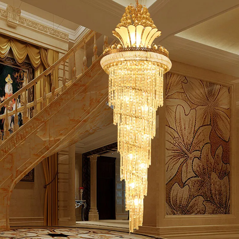 

LED Modern Luxury Villa Hotel Large Engineering Crystal Ceiling Light Gold Europe Style Foyer Lamps Living Room Hobby