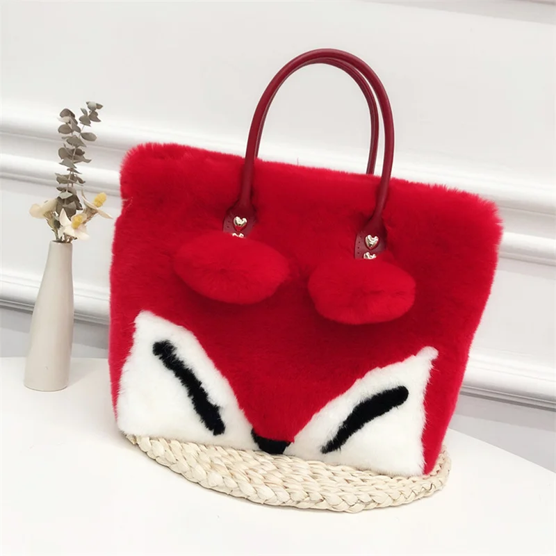 Luxury Designer Handbag Tote Women's Real Rex Rabbit Fur Tote 2023 Brand Soft Shopper Purse Crossbody Bag Women's Clutch