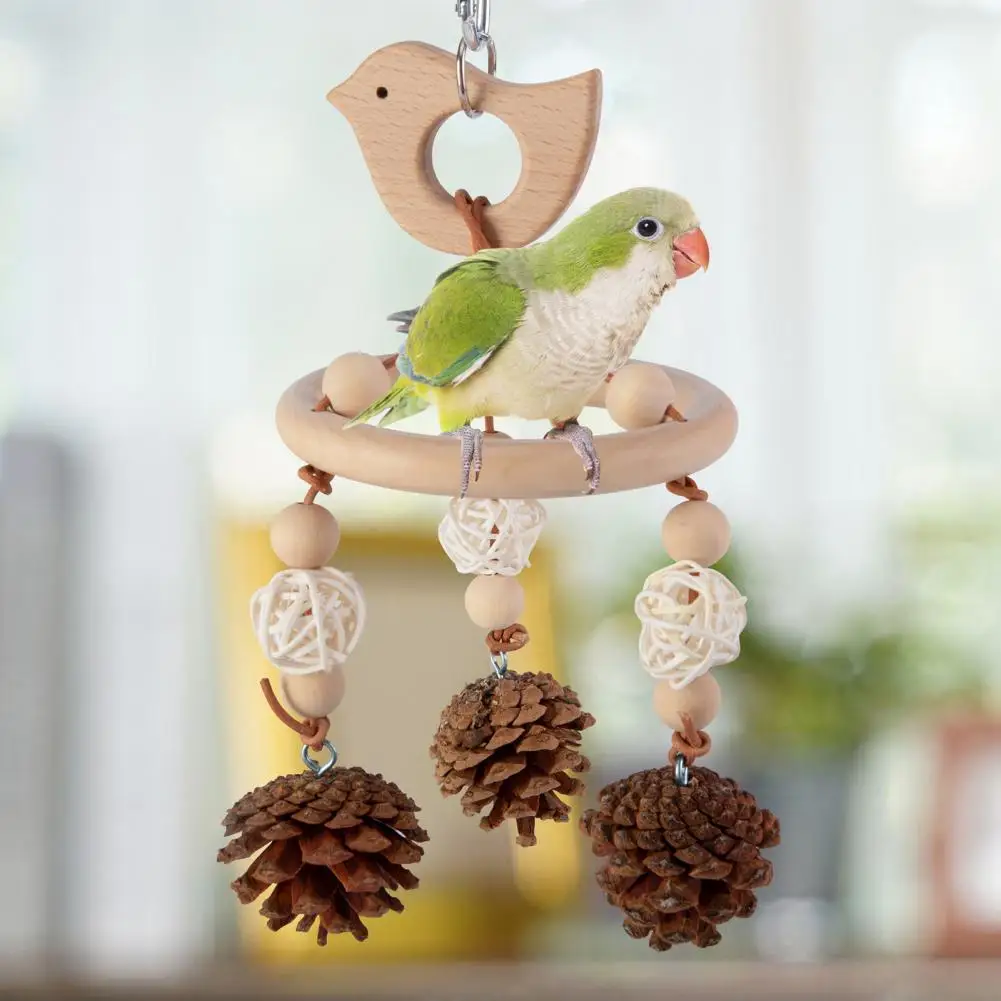 Красочный подвесной попугай, игрушка для тренировок, кусающий жевательный аксессуар, натуральная древесина, качели для птиц, подвесные колокольчики