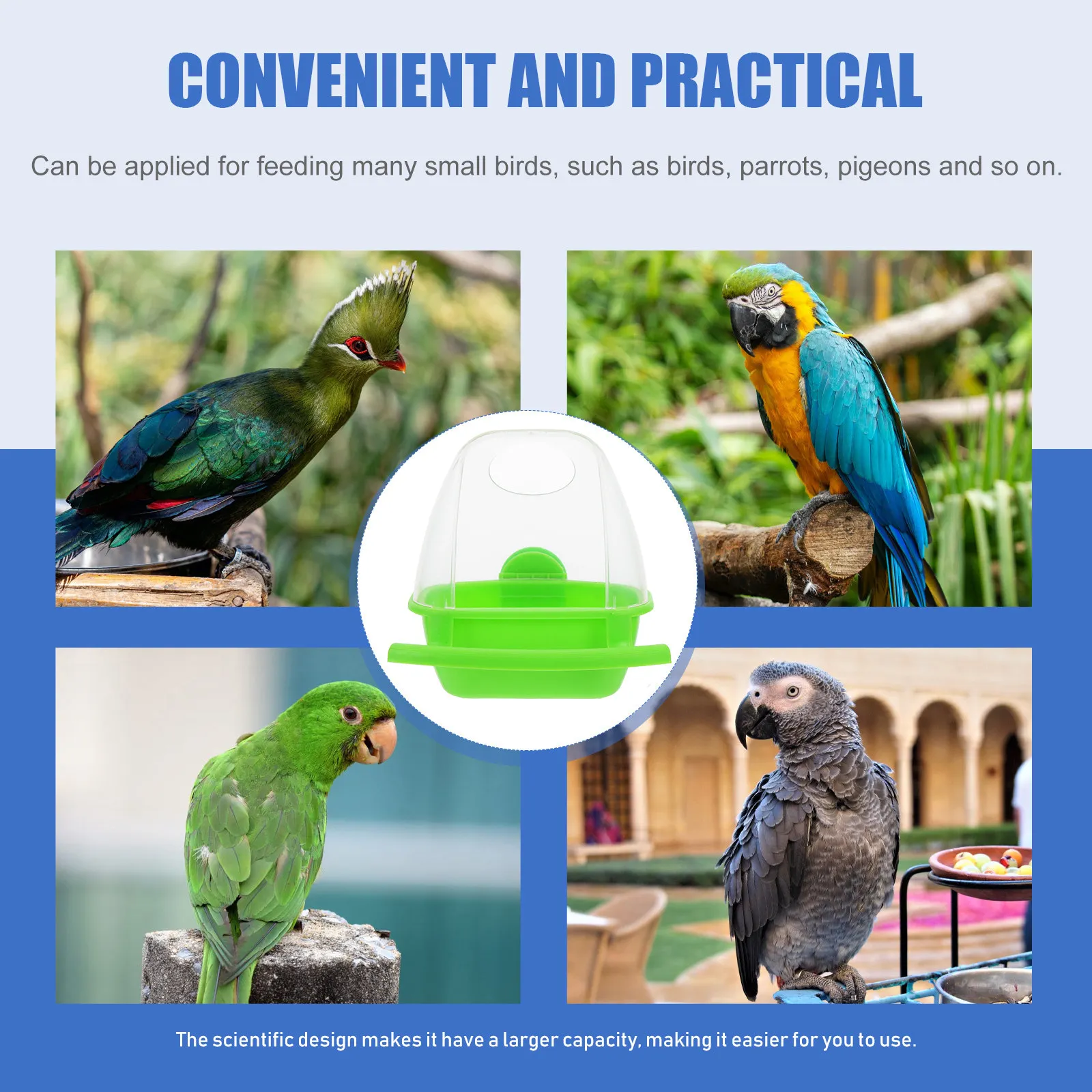 Sturdy Hanging Bird Feeder Clear Plastic Splash-Proof for Parrots Pigeons Small Birds Cage Mountable Food Container Birdcage