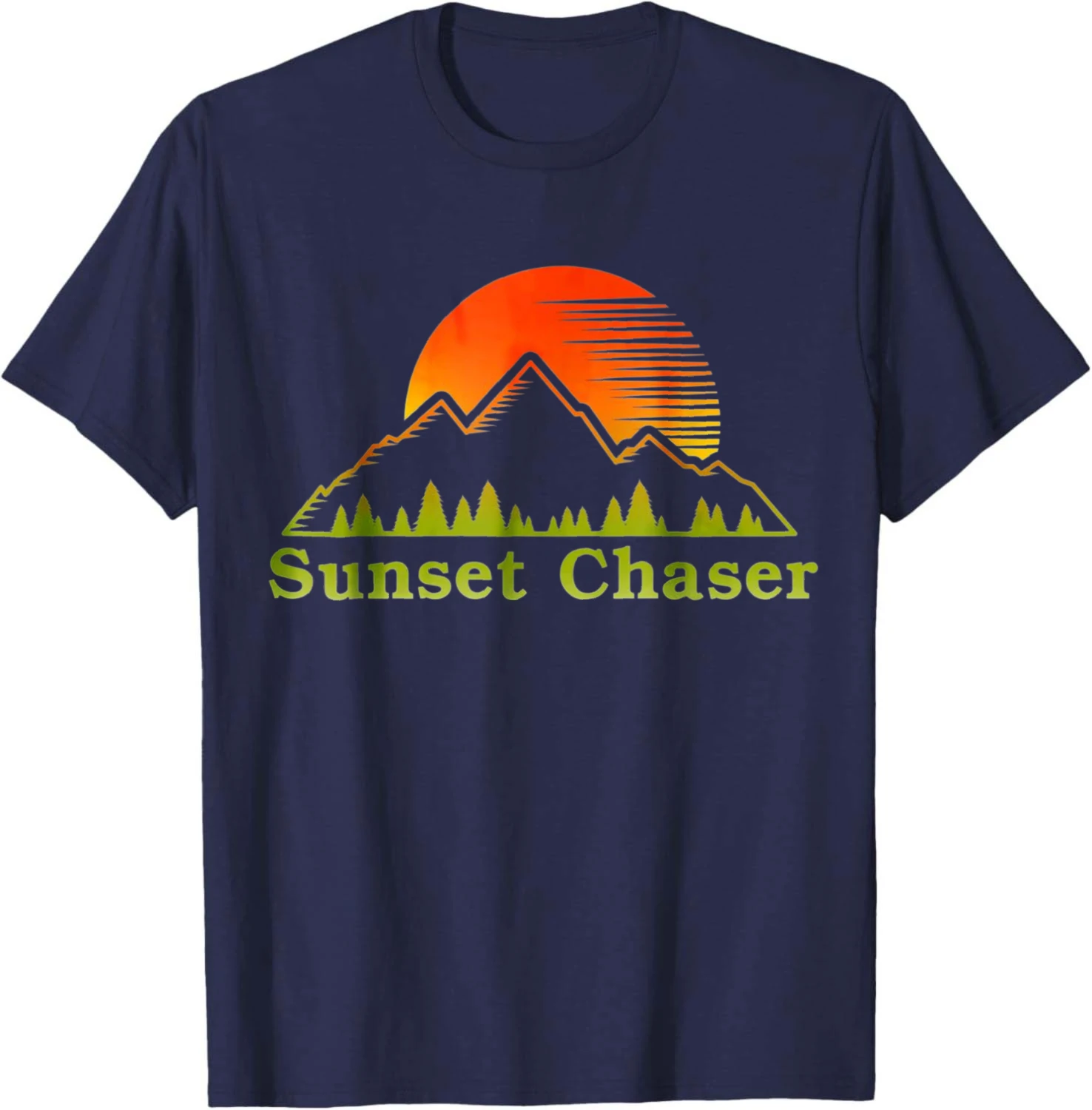 Sunset Chaser Retro Mountains Sunset Travel T-Shirt Cotton T Shirt Casual Summer Top Short Sleeve Crew Neck Men Women Unisex