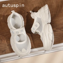 AUTUSPIN New Women Slingbacks Sneakers Summer Fashion Comfort Casual Shoes Female Round Toe Mesh Crystal Letter Sandals Woman