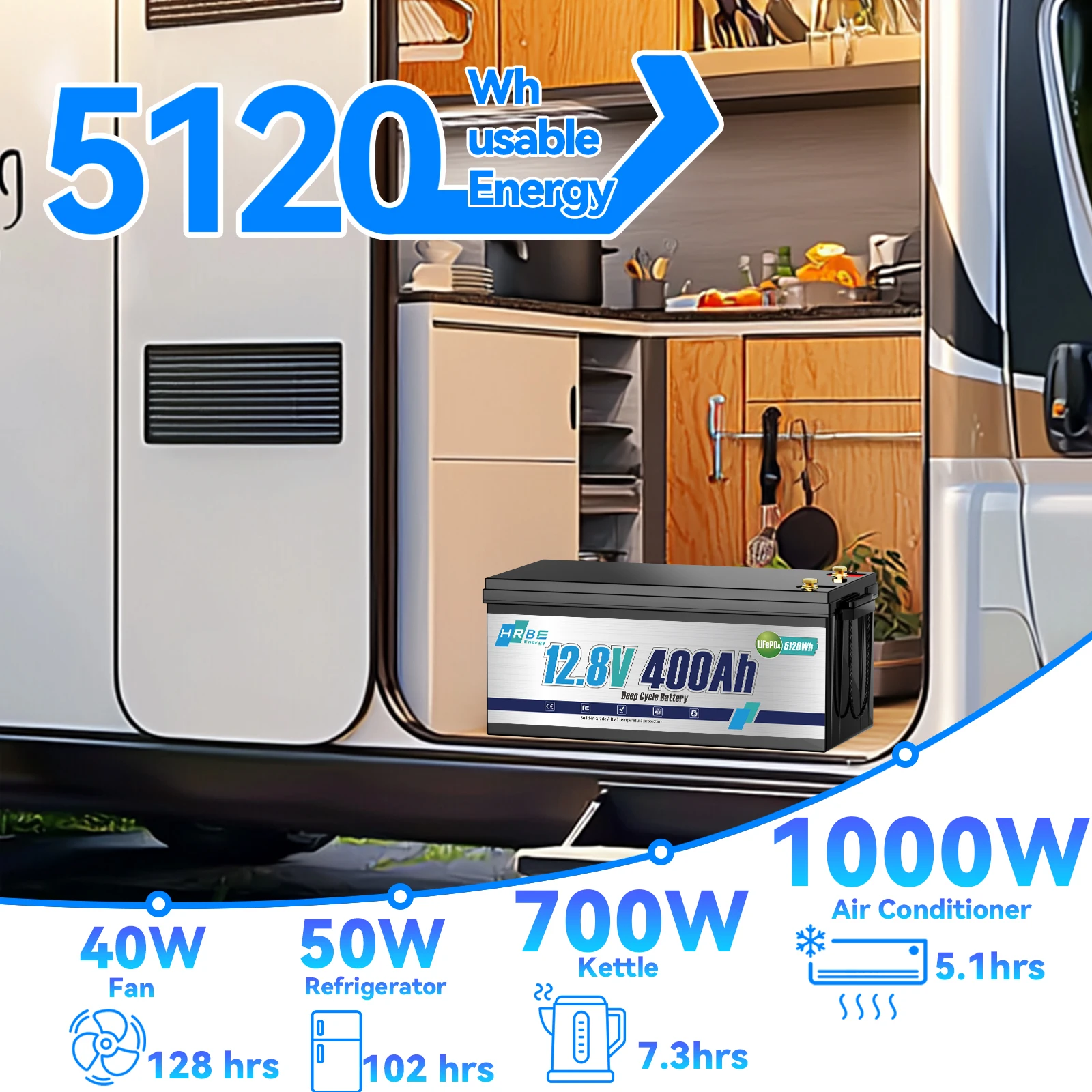 12 V 400 Ah LiFePO4-Lithiumbatterie, Zellen der Güteklasse A, 200 A BMS, max. 5120 Wh Energie mit Niedertemperaturabschaltung, für Wohnmobile, Solaren, Trolling-Motor – Detail 13