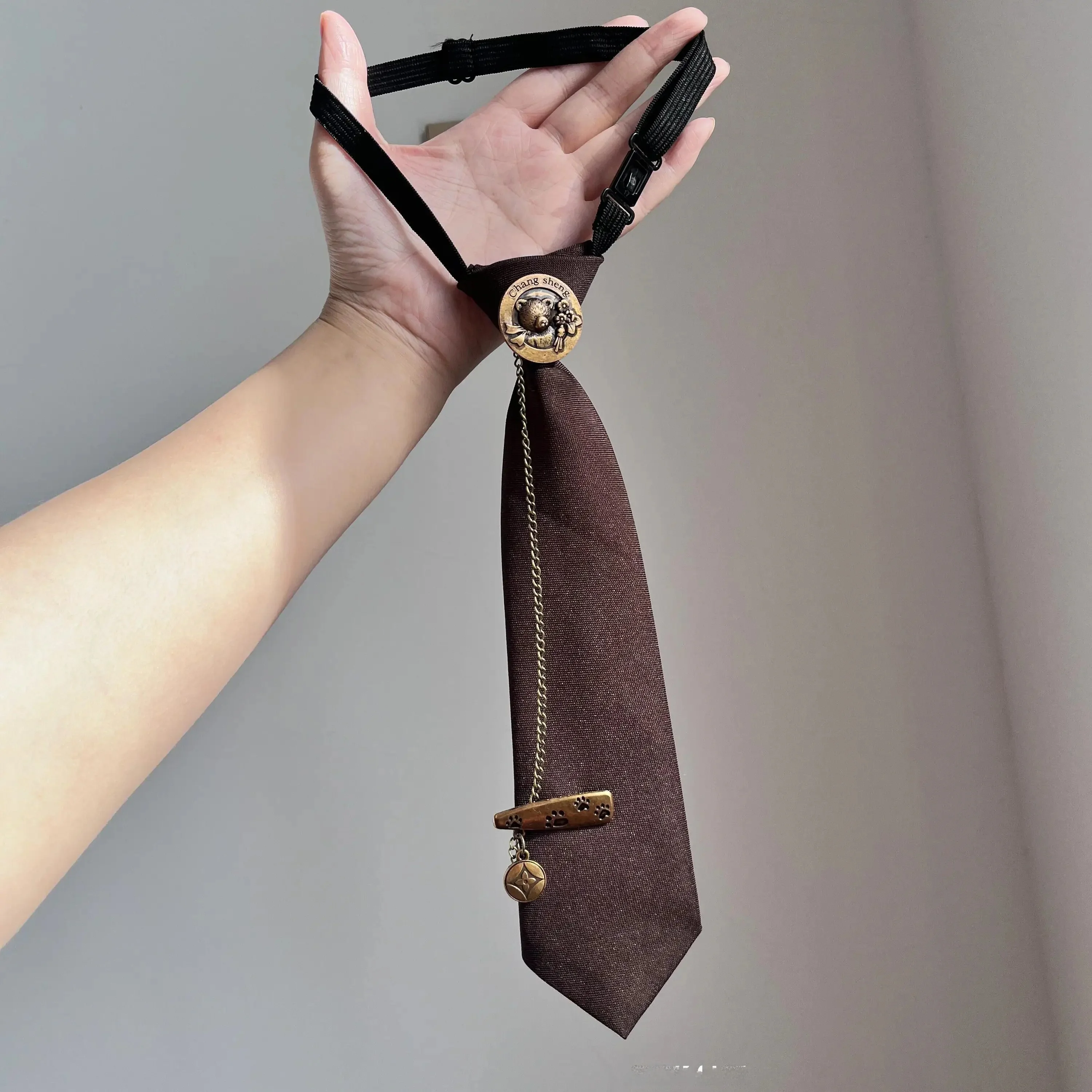 Vintage Bear Pendant Tie Women's College Style Versatile No Tie Shirt Accessory Korean Version Meeting Applicable Frosted Tassel