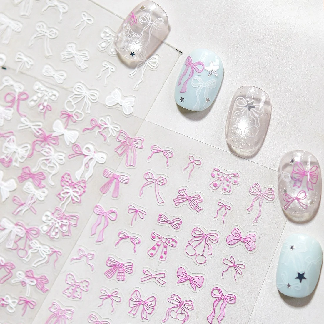 Charme Kant Strik Polka Dot Kersenlint Liefde Hart Luipaardprint Vlinderdas Ster Mini Strass Parel Nail Art Stickers Decals