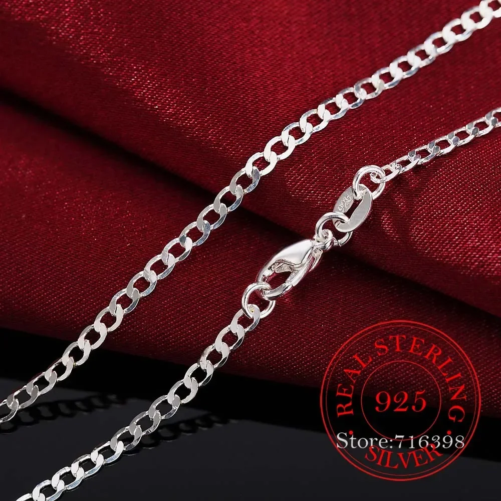 New Arrival 2MM 16inch-30inch Sideway Curb Chain Necklaces Fine Men Jewelry 925 Sterling Silver Men Necklace Colar for Women