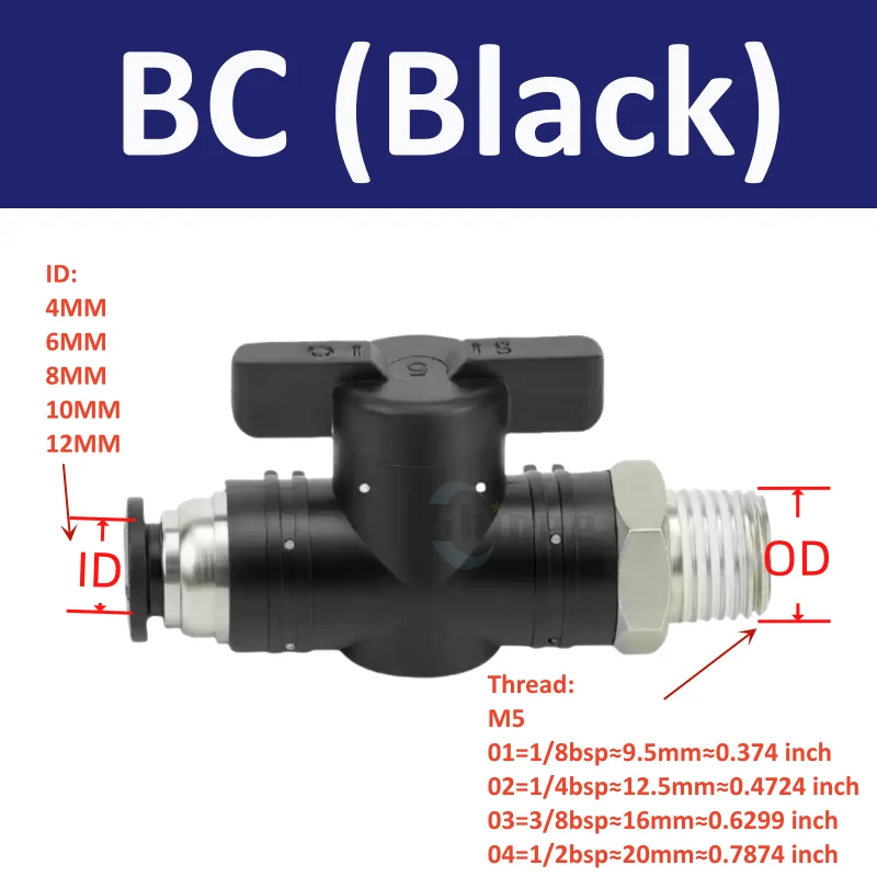 Handle Ball Valve Air Pneumatic Fitting Push In To Connect 4 6 8 10 12 14 16mm Tube 1/8
