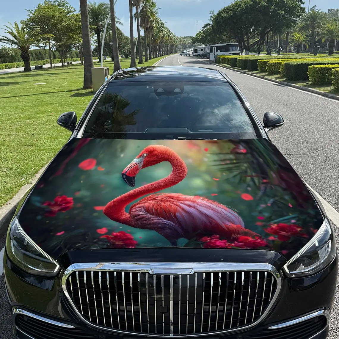 

Red flamingo Car hood packaging sticker, PVC material, self-adhesive waterproof, anti-slip paint, car exterior decoration access