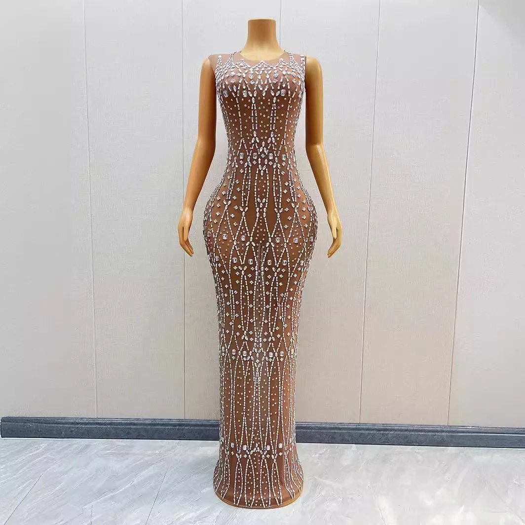 ハイエンドライト高級ニッチノースリーブロングイブニングドレスインターネットセレブ気質胸ラップヒップ宴会プロムドレス