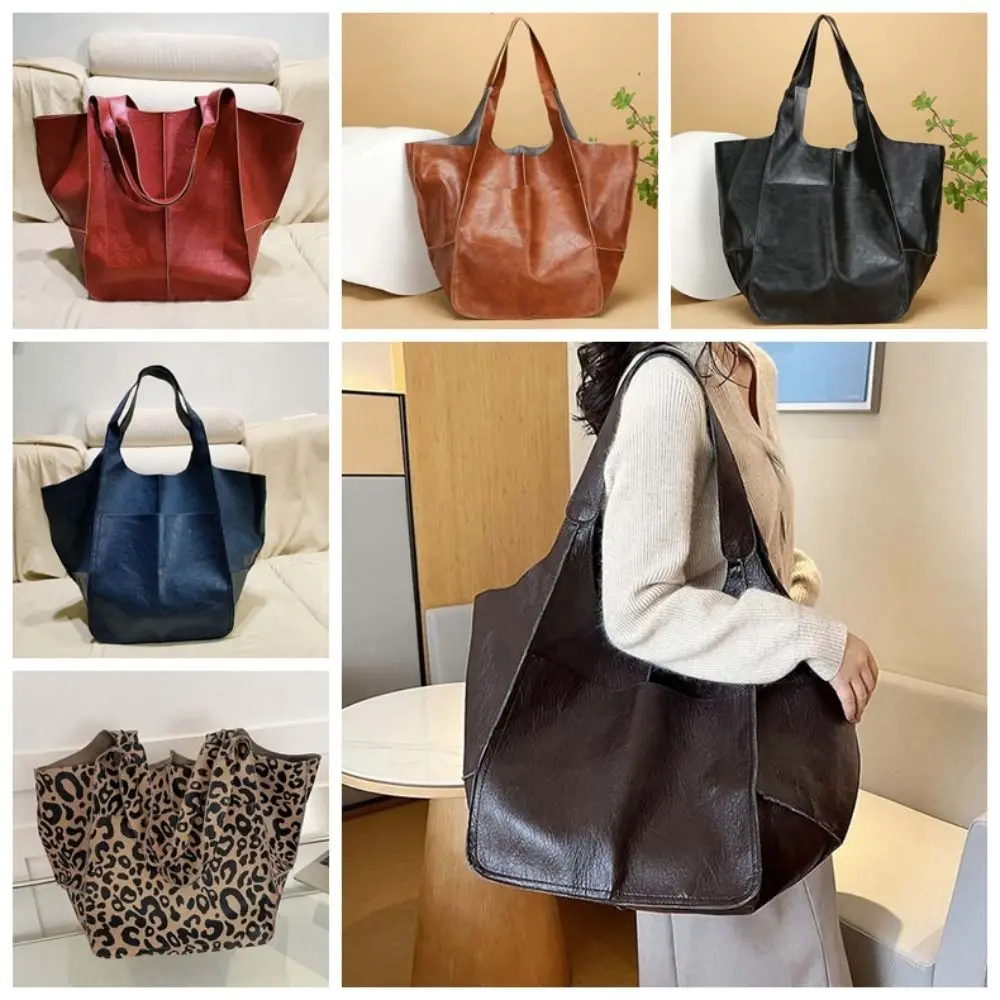 

Casual Soft PU Tote Bag Magnetic Button American Style Large Capacity Shoulder Bag Solid Color Multi-Pocket