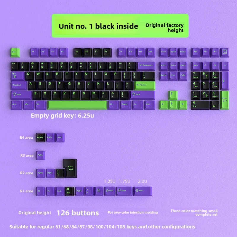KUXM Eva Unit-01 Style PBT Mechanical Keyboard Keycaps 126 Keys Full Set Original Height