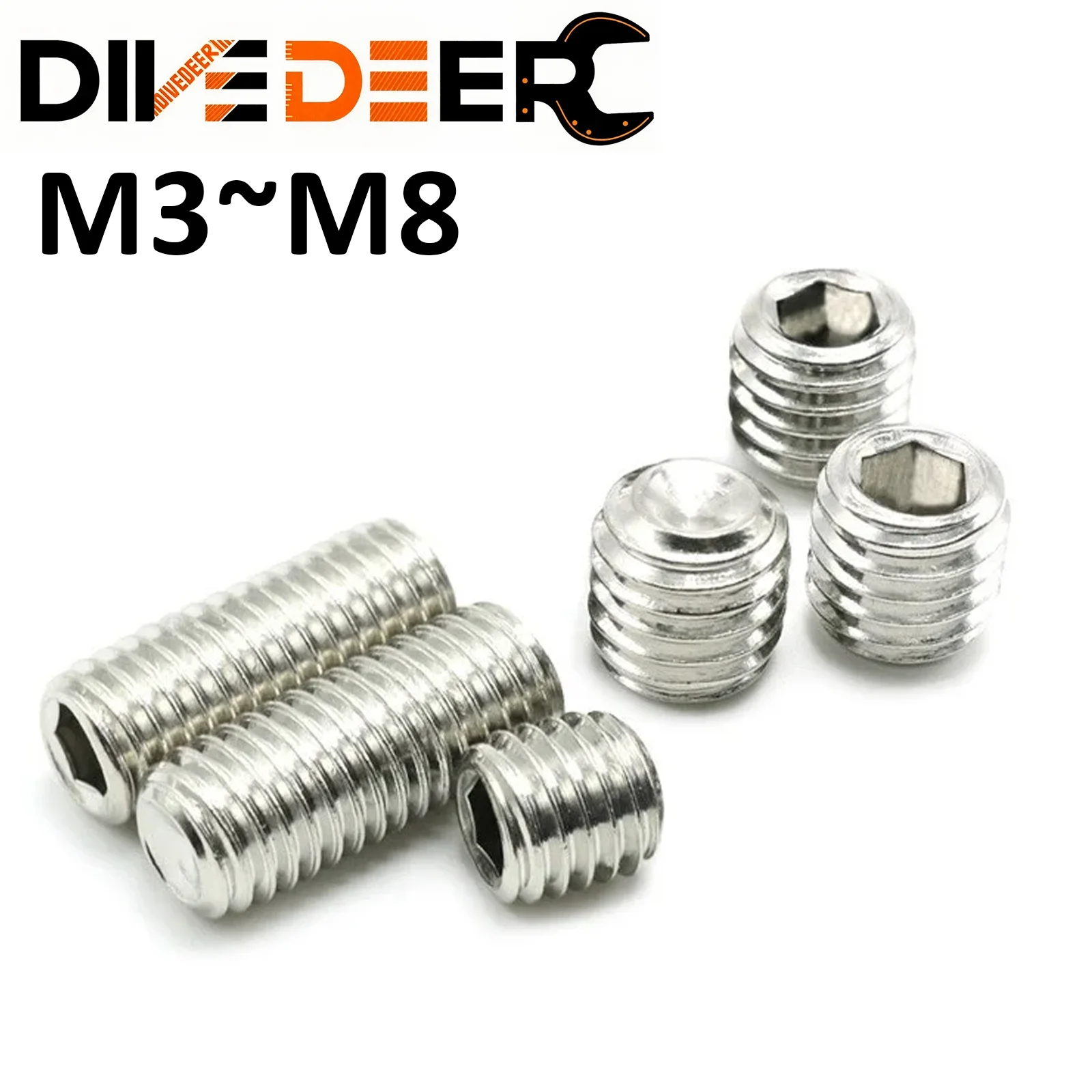 20pcs M3 M4 M5 M6 M8 DIN916 304 Stainless Steel Hex Hexagon Socket Allen Cup Point Set Screws Grub Screw