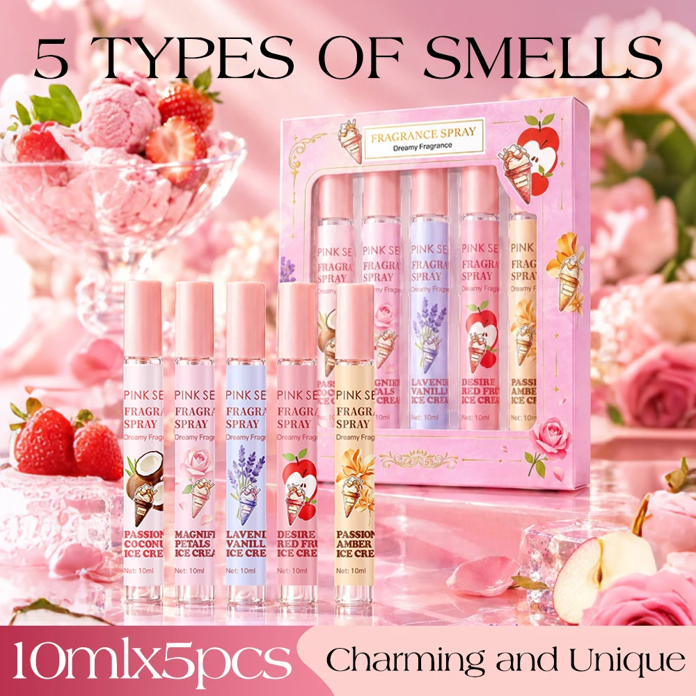 ``` Mini Portable Perfume Spray Set 5x10ml Ice Cream Series Sweet Creamy Fragrance Long Lasting Floral Fruit Perfume For Girl Va