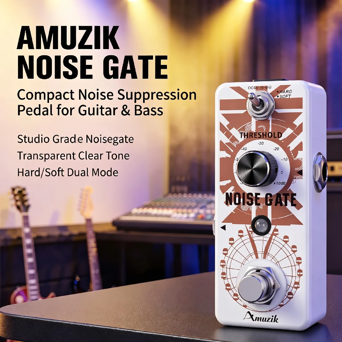 AMUZIK Noise Gate Guitar Pedal Studio‑Grade Noise Suppression Effect Pedal Noisegate Stompbox True Bypass Mini Pedal for El