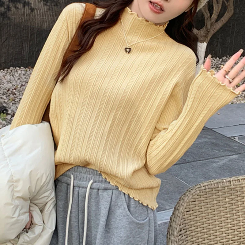 

Women Clothing Long Sleeve Knitted Sweater Women Pullovers Fashion White Mock Neck Knit Sweater Pullover Women Tops 2026 Q1041