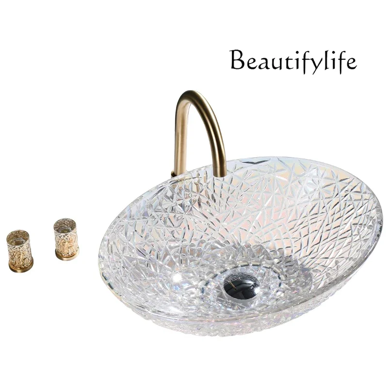 

FG Lavabo ovale in cristallo dallo stile elegante e semplice con motivo a strisce sul lavabo da tavolo