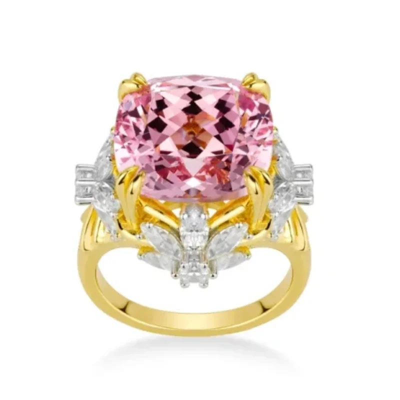 Bellux 925 Silver K Gold Plated Synthetic Zircon Morgan Pink Gemstone Eight Claws Light Luxury Sweet Girls Jewelry Rings