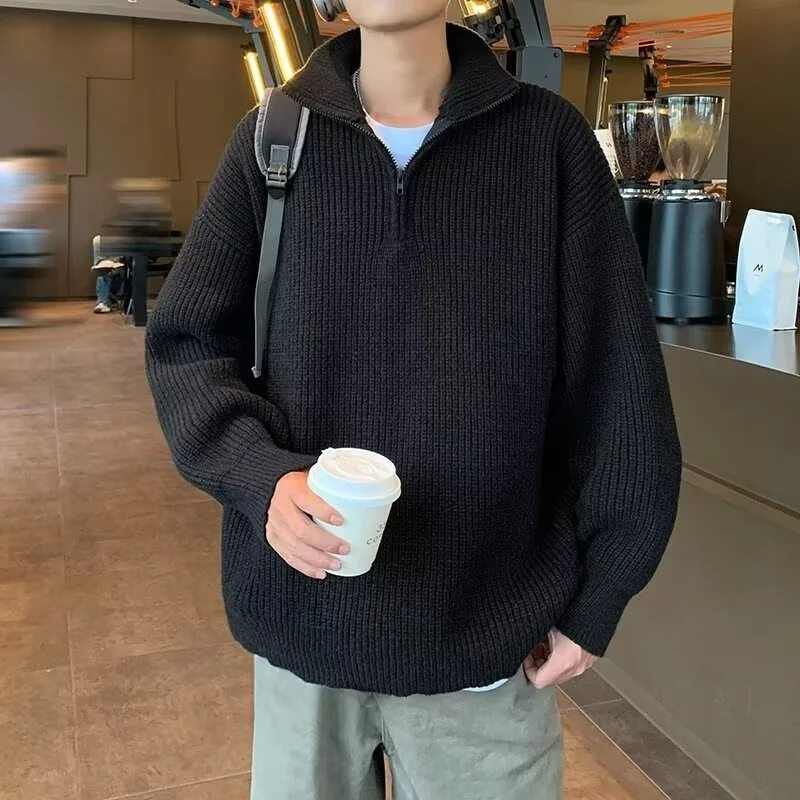 

Loose Fit High Collar Knitwear for Men Autumn Winter plus Size 250 Pou Japanese Street Sle Couple's Sweater Outerwear