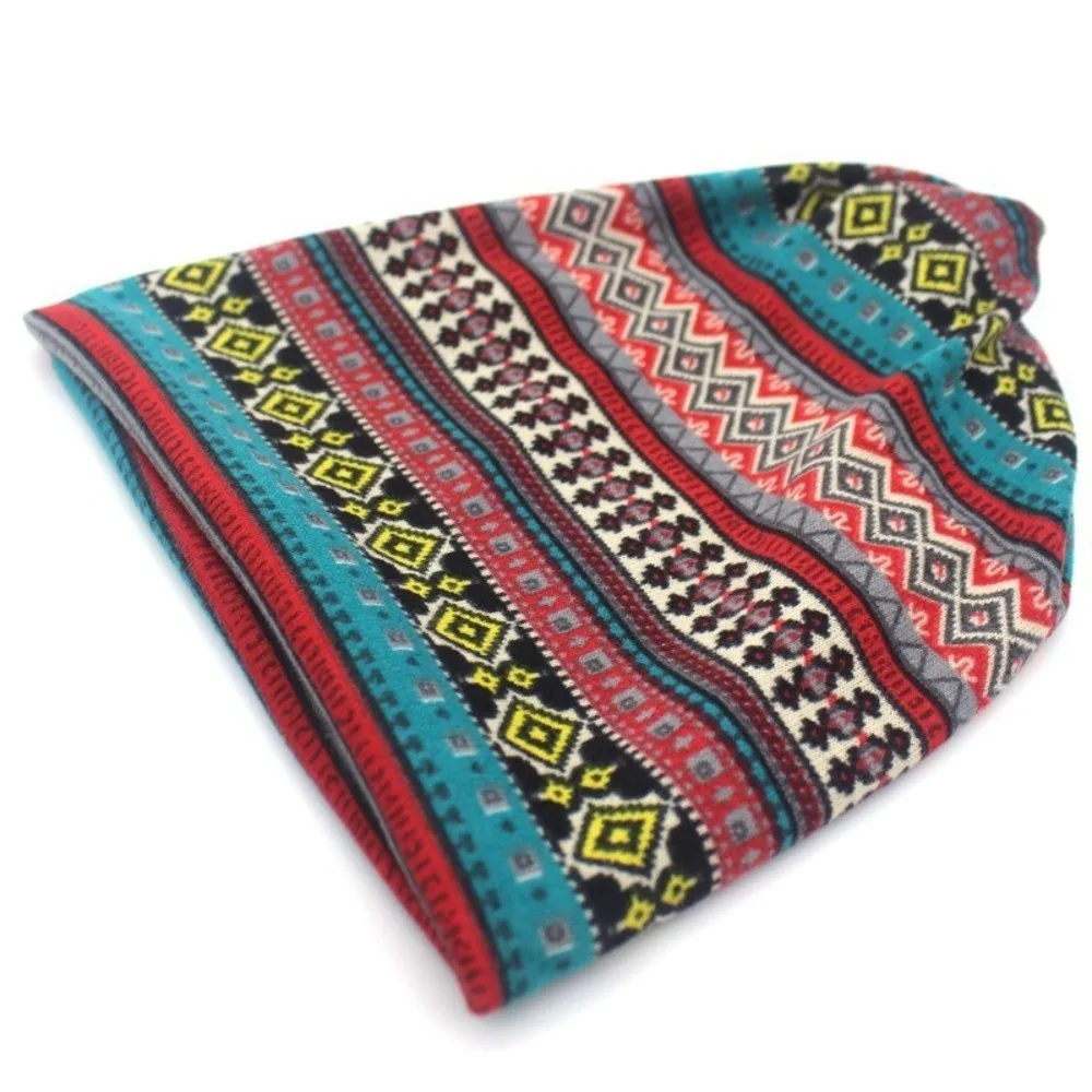 Contrasting Colors Pullover Hat Plaid Print Multifunctional Turban Hats Scarf Pullover Hat Casual Hedging Cap Autumn and Winter