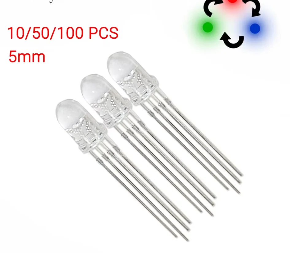 4Pin 5MM Common Cathode RGB LED Red Green Blue LED Round Tricolor LED Light Emitting Diode