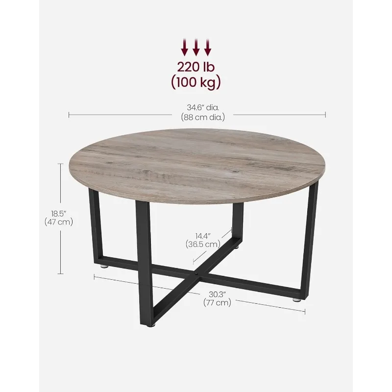 Round Coffee, Industrial Style Cocktail Table, Durable Metal Frame, Easy to Assemble, for Living Room